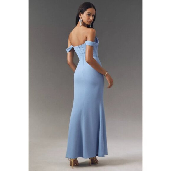 DRESS THE POPULATION Melania Off the Shoulder Gown in Sky Size Large - Picture 11 of 13